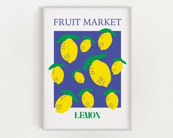 Fruit Market Print ,Lemon  Market Poster, Digital Download, Colourful Wall Art