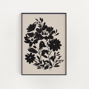 Botanical wall art , flower art prints , Black Flowers,Abstract Flower, Printable Art, Poster, Digital Download, Large Printable Art