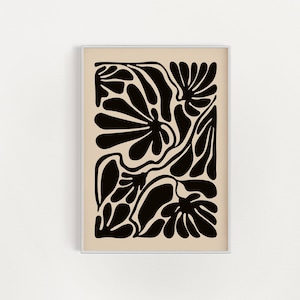 Abstract Botanical Flowers Poster, Digital Download Wall Print, Large Printable Art, Black Beige Abstract Flower, Printable Art