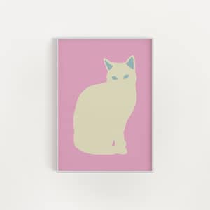 Cat Illustrated Art Print, Cat Lover Art, Minimal Cat Lover Gift, Cat Poster, Cute Cat Print, Abstract Art Print, Digital Download