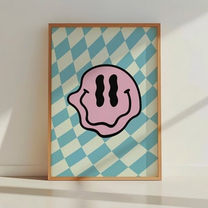 Geschmolzener Smiley-Druck, Drippy Smiley-Poster, Smiley-Gesichts-Poster, Wandkunst zum Ausdrucken, druckbares Retro, direkter Download