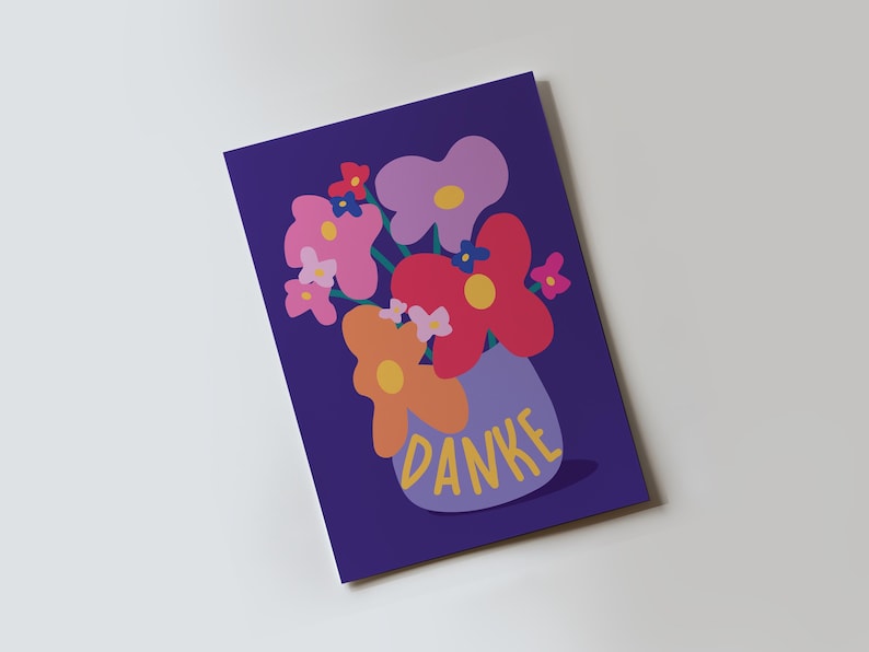Greeting Card "Danke" ,Vibrant Colorful Flowers Thank You Card, A6 with Envelope image 3