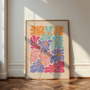 Fleur abstraite colorée, affiche de fleurs botaniques abstraites, impression murale en téléchargement numérique, grand art imprimable, art imprimable