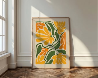 Abstraktes Botanisches Blumen Poster, Digitaler Download Wanddruck, große druckbare Kunst, bunte abstrakte Blume, druckbare Kunst
