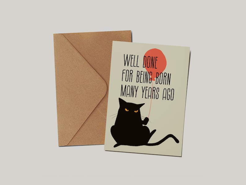 Carte d'anniversaire de chat, Katze Geburtstagskarte, carte de chat drôle image 3