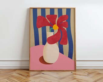 Plakat z obrazem wazonu, abstrakcyjny wydruk kwiatów botanicznych, retro wydruk kwiatowy, czerwony kwiat w wazonie, abstrakcyjny wydruk artystyczny kwiatowy