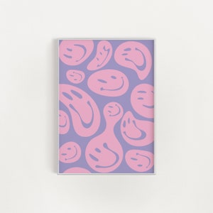 Impressão de smiley derretido, pôster de rosto sorridente, arte de parede para impressão, retrô para impressão