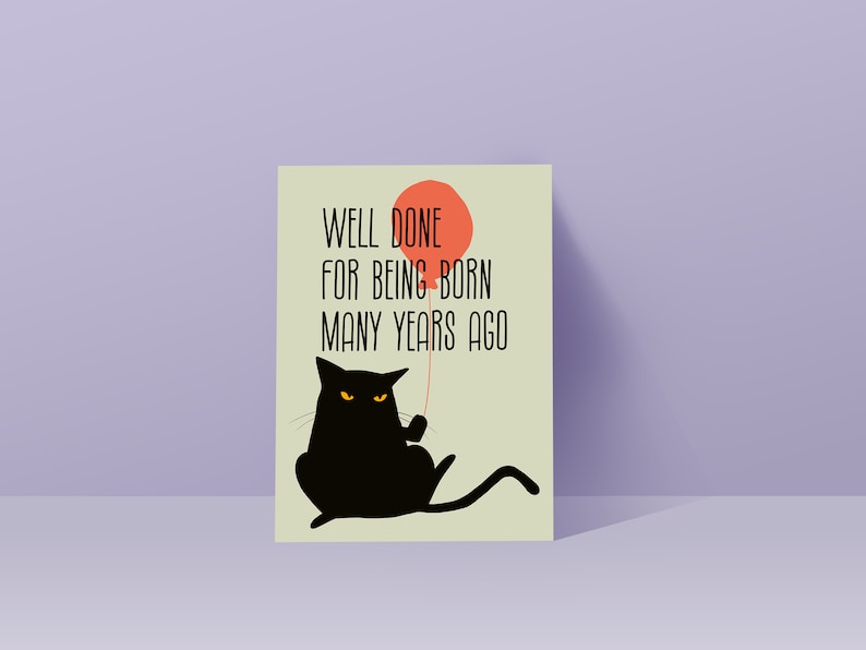 Carte d'anniversaire de chat, Katze Geburtstagskarte, carte de chat drôle image 4