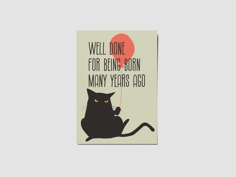 Carte d'anniversaire de chat, Katze Geburtstagskarte, carte de chat drôle image 1