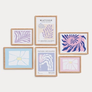 Henri Matisse inspiration , Set of 6 digital prints, gallery wall set, pastel, pink and purple pastel, wall art, botanical, plant, printable