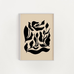 Abstract Botanical Flowers Poster, Digital Download Wall Print, Large Printable Art, Black Beige Abstract Flower, Printable Art