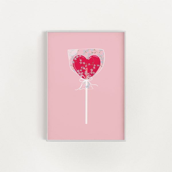 Affiche sucette, décor de chambre Coquette, Candy Print, Affiche Preppy Pink Dorm, Esthétique Coquette, Affiche coeur Candy, Impression de la Saint-Valentin