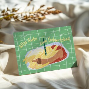 Lustige Geburtstagskarte: Dackel als Currywurst mit Pommes, Glückwunschkarte - Hundeliebe Karte, Dachshund Geburtstagskarte imagen 4