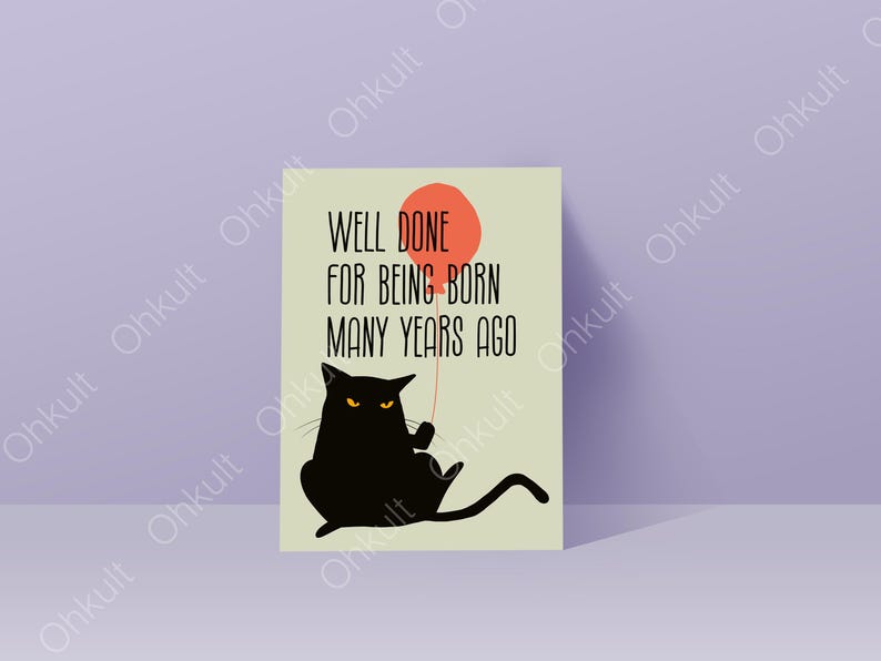 Cat Birthday Card, Katze Geburtstagskarte, Funny cat card image 4