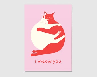 Valentine's Day Card, Cats Birthday Card, I meow you card, Cats Cuddling Greeting Card, Cat lovers' greeting card for her or for him