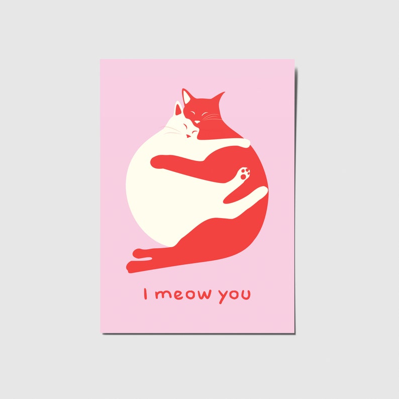Valentinstagskarte, Katzen-Geburtstagskarte, I miow you-Karte, Katzen-Kuschel-Grußkarte, Grußkarte für Katzenliebhaber für Sie oder Ihn Bild 1