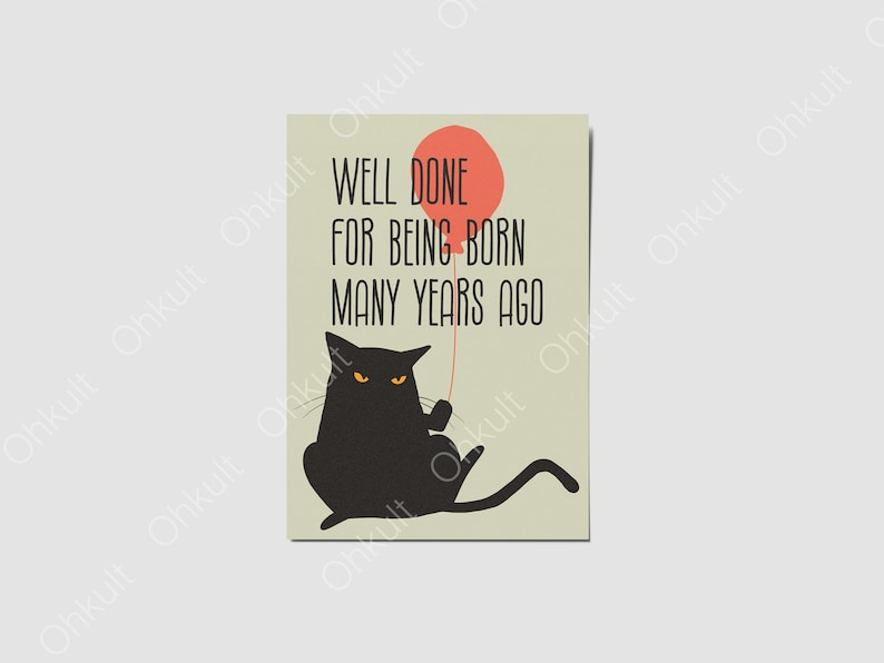 Cat Birthday Card, Katze Geburtstagskarte, Funny cat card image 1
