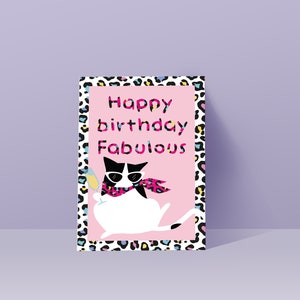 Funny cat birthday Card, Happy Birthday Fabulous, Cat Birthday Card