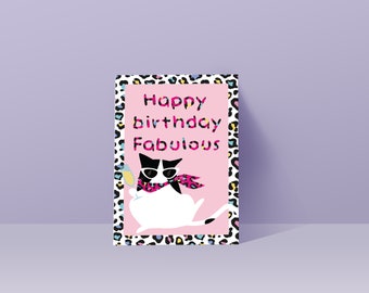 Carte d'anniversaire drôle de chat, joyeux anniversaire fabuleux, carte d'anniversaire de chat