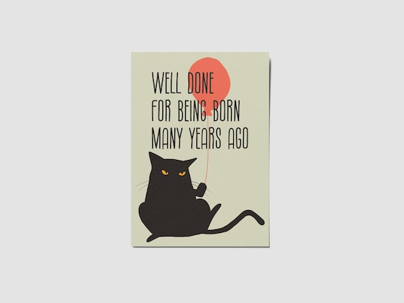 Cat Birthday Card, Katze Geburtstagskarte, Funny cat card