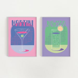 Cocktail Print Set of 2, Colorful Bar posters, Wall Set, DIGITAL DOWNLOAD, Retro Cocktail Posters, Bar Printable Art, Drinks Wall Decor