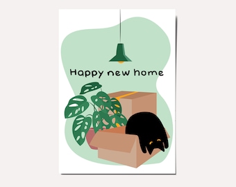Carte de déménagement amusante « Happy New Home », carte pour les amoureux des chats, Lustige Grußkarte Zum Umzug Neues Zuhause