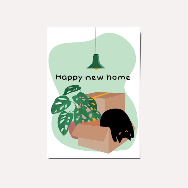 Funny Moving Card 'Happy New Home', Card For Cat Lovers, Lustige Grußkarte Zum Umzug Neues Zuhause
