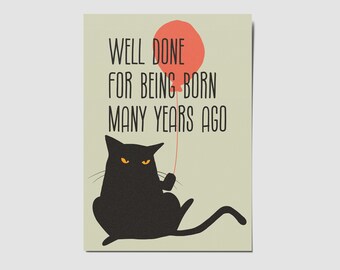 Cat Birthday Card, Katze Geburtstagskarte, Funny cat card