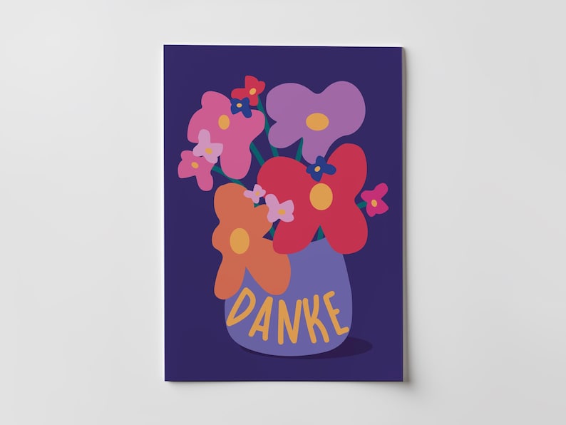 Greeting Card "Danke" ,Vibrant Colorful Flowers Thank You Card, A6 with Envelope image 4