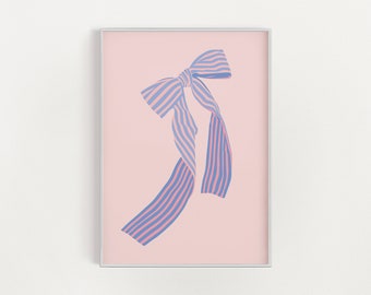 Coquette Pink and Blue Print, Vintage Hair Bow Poster, Coquette Room Decor, Balletcore Wall Art, Coquette Dorm Room, Coastal Girl Bow