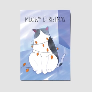 Carte de Noël drôle de chat, voeux de vacances pour les amoureux des chats, miaou de Noël, enveloppe incluse