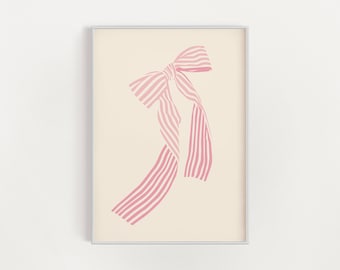 Coquette Pink Bow Print, Vintage Hair Bow Poster, Coquette Room Decor, Balletcore Wall Art, Coquette Dorm Room, Coastal Granddaughter Bow