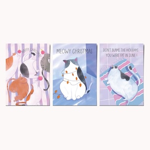 Jeu de 3 cartes de Noël amusantes avec des chats – Cartes de voeux de Noël mignonnes et humoristiques pour les amoureux des chats, enveloppes incluses
