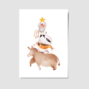Cartão de Natal com músicos da cidade de Bremen, Cartão de Natal com gato e animais, Cartão postal com envelope