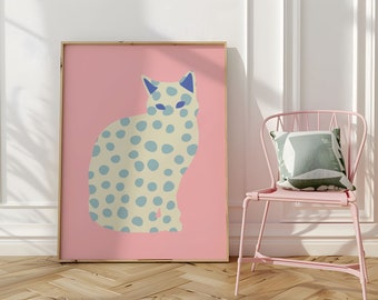 Katze druckbare Wandkunst, Katzenliebhaber Geschenk, Druckkatze Kunst für Katzenbesitzer, rosa Katzenwandkunst, Katzengeschenke für Frauen und Mädchenzimmer