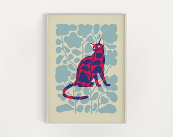 Katze Kunstdruck, Katzenliebhaber Geschenk, Katze Poster, süße Katze Druck, abstrakte Kunstdruck, digitaler Download