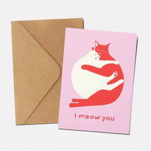 Valentinstagskarte, Katzen-Geburtstagskarte, I miow you-Karte, Katzen-Kuschel-Grußkarte, Grußkarte für Katzenliebhaber für Sie oder Ihn Bild 2