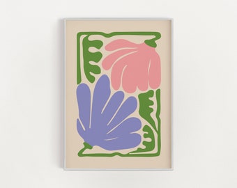 Abstrakte botanische Blumen Poster, digitaler Download Wanddruck, große druckbare Kunst, bunte abstrakte Blume, druckbare Kunst