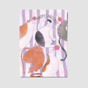 Carte de Noël chat, carte de voeux pour les amoureux des chats, carte de vœux amusante, enveloppe incluse