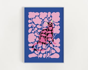 Impresión de gato, arte amante de los gatos, regalo lindo amante de los gatos, cartel de gato, impresión de gato lindo, gato rosa, impresión de arte abstracto, descarga digital