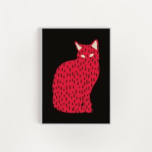 Red Cat Art Print, Cat Lover Art, Cute Cat Lover Gift, Cat Poster, Cute Cat Print, Abstract Art Print, Digital Download