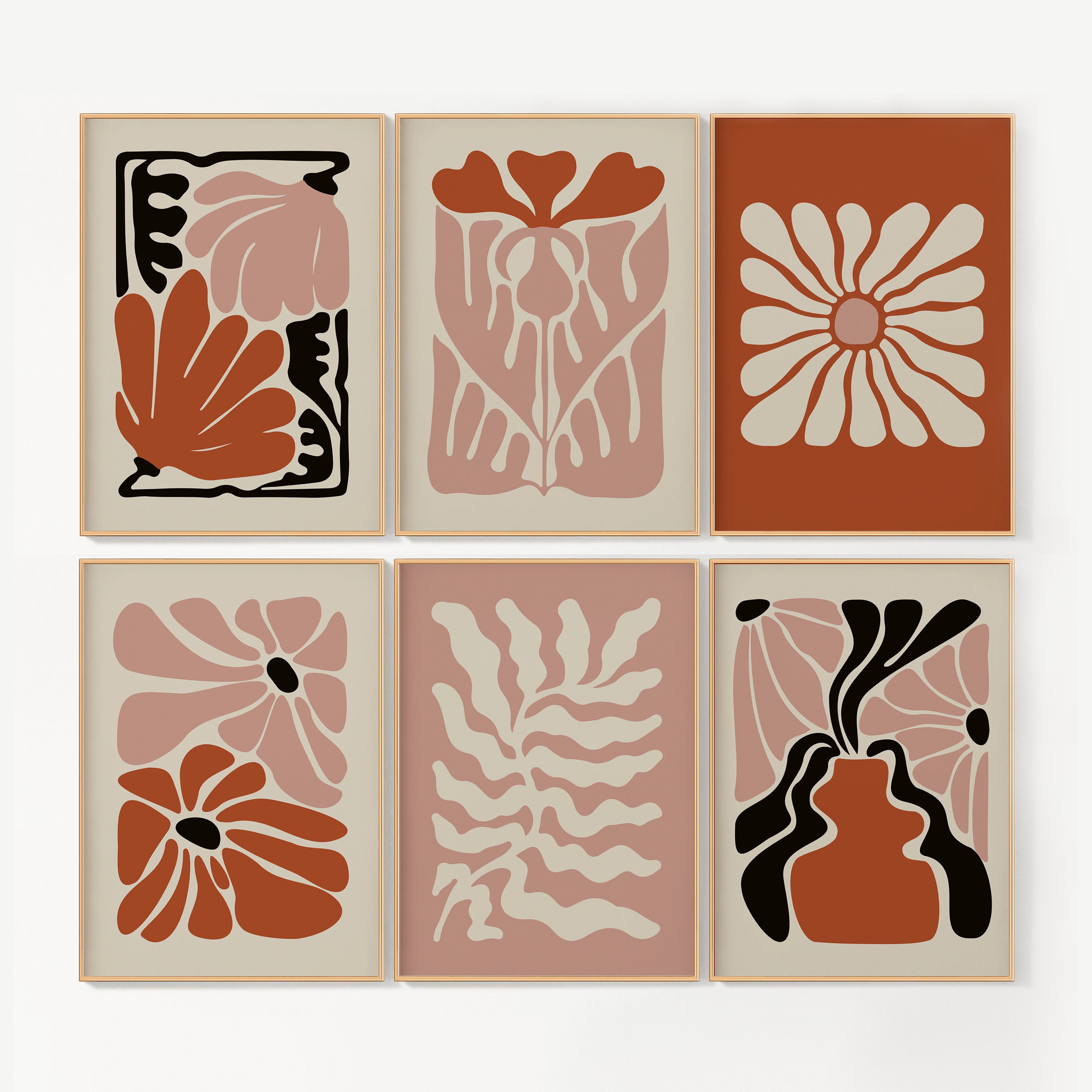 Earth Tone Abstract Botanical Prints, Gallery Wall Set of 6, Terracotta ...