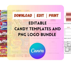 Süßigkeiten VORLAGE PAKET | Party Favor Template Canva Bearbeitbar | DIY Chips Candy Tüten