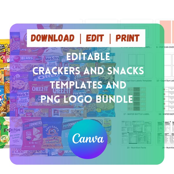 Snack TEMPLATE BUNDLE | Party Favor Template Canva Editable | DIY Oreos Poptarts Goldfish Bags