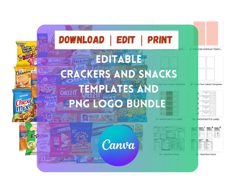 Snack TEMPLATE BUNDLE Party Favor Template Canva Editable DIY Oreos Poptarts Goldfish Bags zdjęcie 1