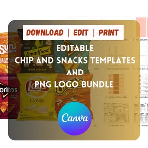 Chips TEMPLATE BUNDLE | Party Favor Template Canva Editable | DIY Doritos Lays Bags