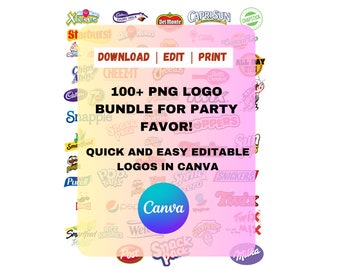 100+ LOGO BUNDLE | Party Favor Template Canva Editable | DIY Chips Candy Bags