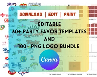 Template and Logo BUNDLE | Party Favor Template Canva Editable | DIY Chips Candy Bags