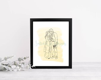カップルの線画、家族のカスタムポートレート、結婚式の描画ギフト、ミニマリストの家族ポートレート、写真から線画、記念日の線画