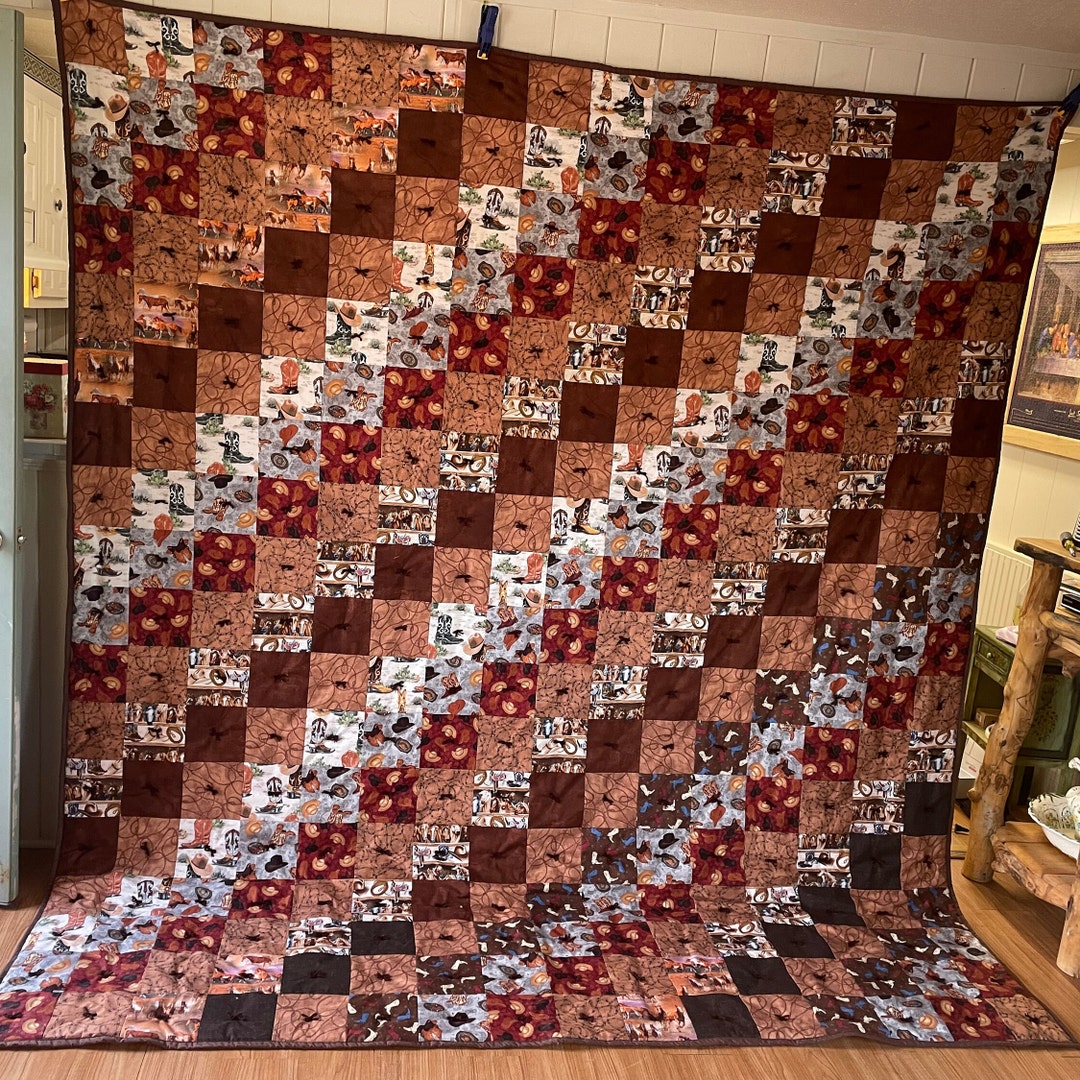 Western Quilt, Log Cabin Quilt, Queen Size Quilt, Patchwork Quilt, Custom Made Quilt, Sew Much